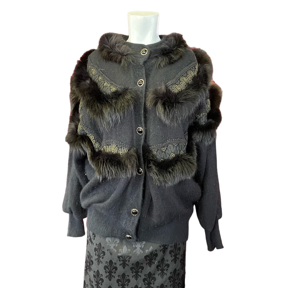 Vintage 80s 90s Genuine Fox Fur & Lace Trim Light Weight Coat Womens Large Lux